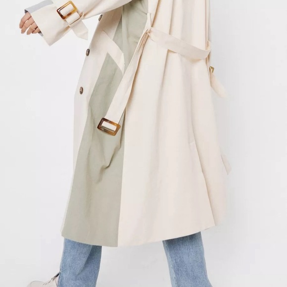 NWT Nasty Gal Colourblock Double Breasted BeltedTrench Coat Size 10 - Picture 2 of 13